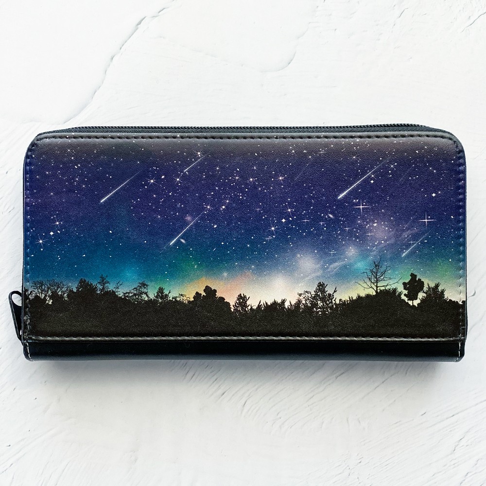 全4色 夜空に降り注ぐ流星柄 長財布（合皮・本革） / 星空 宇宙