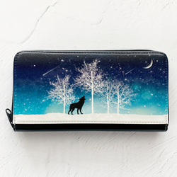全8種 冬の星空 長財布 / 星 夜空 星空 月 猫 ねこ シロクマ オオカミ 1枚目の画像