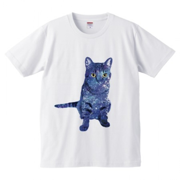 Tropical Galaxy Cat Tシャツ（men） 猫 宇宙 星 ねこ ネコ 1枚目の画像