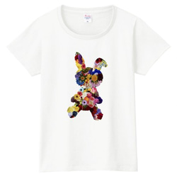 FLOWER RABBIT Tシャツ（women） 花 うさぎ ウサギ コラージュ 2枚目の画像