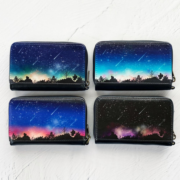 夜空に降り注ぐ流星柄 ミニ財布・コンパクト財布 キーウォレット / 星空 宇宙 4枚目の画像