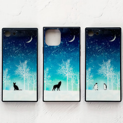 全8款冬季星空iPhone手機殼TPU方形鋼化玻璃/月亮貓iPhone13 第1張的照片