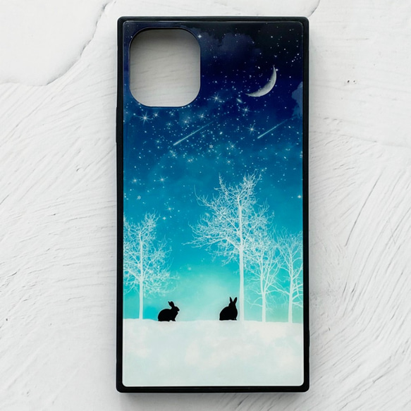 全8款冬季星空iPhone手機殼TPU方形鋼化玻璃/月亮貓iPhone13 第7張的照片