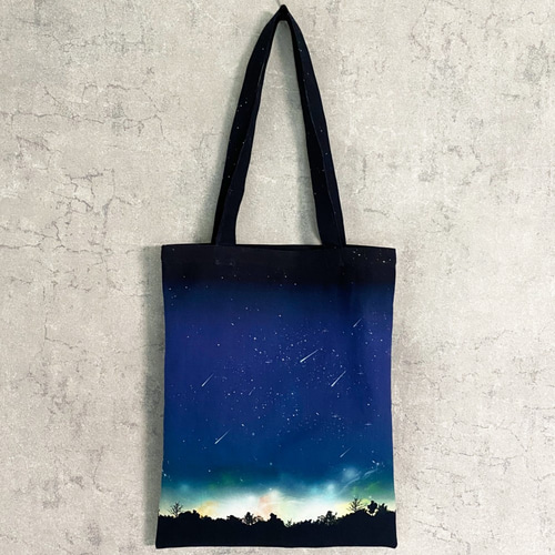 夜空に降り注ぐ流星柄 トートバッグ / 星空 エコバッグ トート