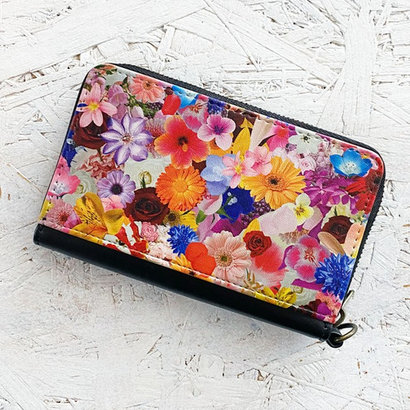 FLOWER-3 迷你錢包/緊湊型錢包鑰匙錢包/花朵花卉圖案 第2張的照片