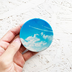 飛行機雲 折りたたみコンパクトミラー 手鏡 / 青空 4枚目の画像