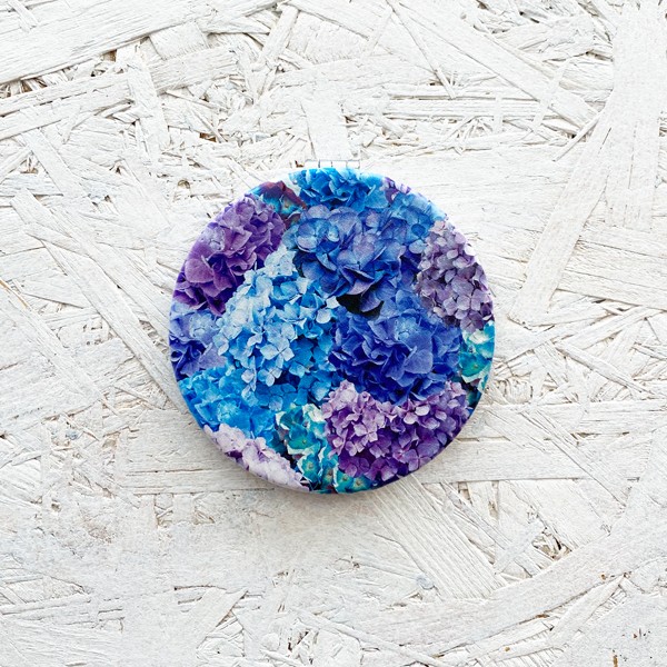 青い花柄 　コンパクト　両面ミラー 　丸い　薄い　軽い　かわいい