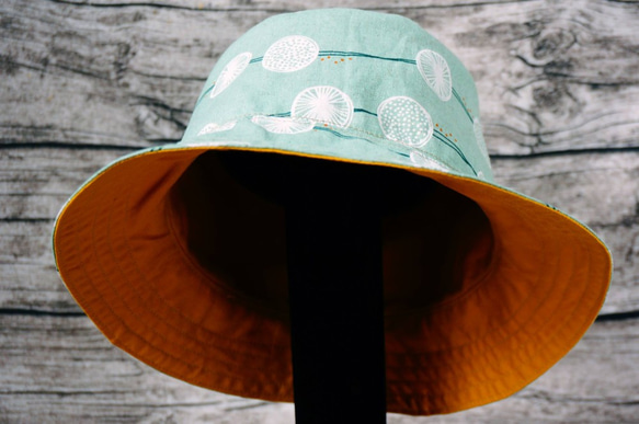 雙面用日式特式球線圖案併經典芥辣黃漁夫帽 (Reversible Hat) 第4張的照片