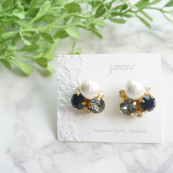 【ピアス】cotton pearl bijou earring 　コットンパールとビジュー　k14gf変更可 1枚目の画像