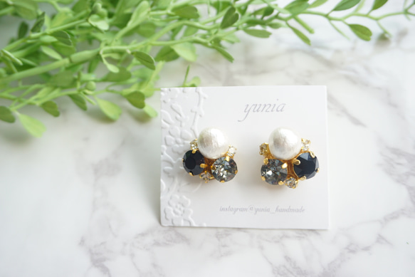 【ピアス】cotton pearl bijou earring 　コットンパールとビジュー　k14gf変更可 1枚目の画像