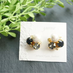 【ピアス】cotton pearl bijou earring 　コットンパールとビジュー　k14gf変更可 2枚目の画像