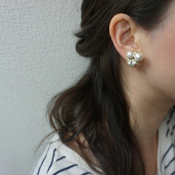 【ピアス】cotton pearl bijou earring 　コットンパールとビジュー　k14gf変更可 3枚目の画像