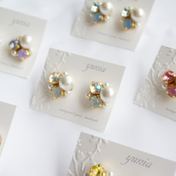 【イヤリング】pastel color bijou earrings 　コットンパールのビジューイヤリング 2枚目の画像