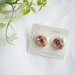 【イヤリング】pastel color bijou earrings 　コットンパールのビジューイヤリング 4枚目の画像