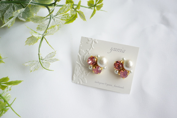 【イヤリング】pastel color bijou earrings 　コットンパールのビジューイヤリング 4枚目の画像