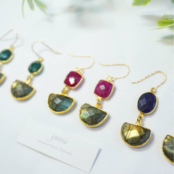 【k14gf】 sapphire × labradroite earrings　成功をもたらすサファイアとラブラドライト 3枚目の画像