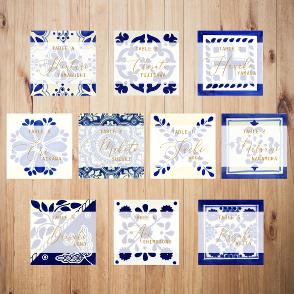 アズレージョタイル風 エスコートカード 10枚セット *azulejo* 2枚目の画像