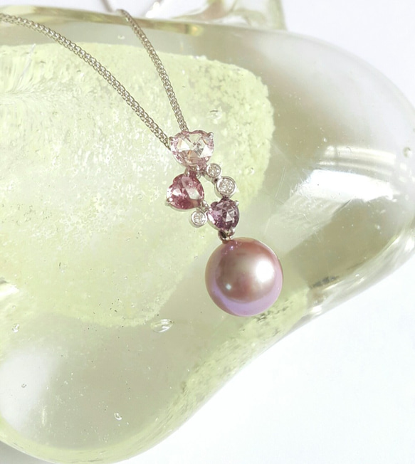 Pink pearl, diamond, multi colour sapphire 18k white gold 第1張的照片