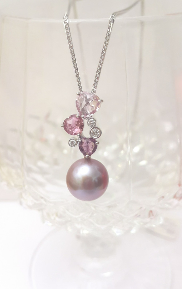 Pink pearl, diamond, multi colour sapphire 18k white gold 第4張的照片