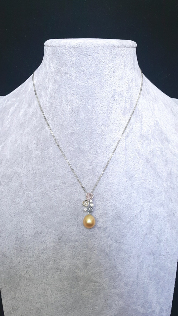 Golden pearl, diamond, multi colour sapphire 18k white gold 第2張的照片