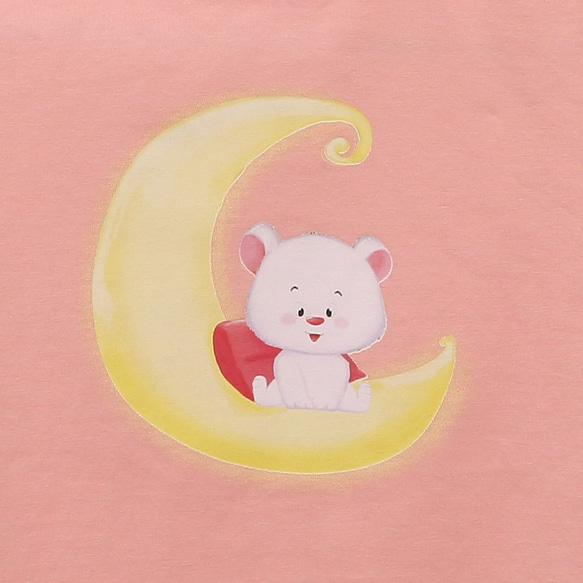 法國著名插畫家系列---可愛兔子月亮晚安圓領T桖--40支精梳棉觸感柔軟細緻--採用無毒環保墨材 第3張的照片