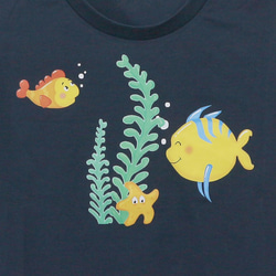 有名なフランスのイラストレーターシリーズ---水中の魚が泳ぐラウンドネックTシャツ-柔らかく繊細なタッチの40のコーマ綿---無 3枚目の画像