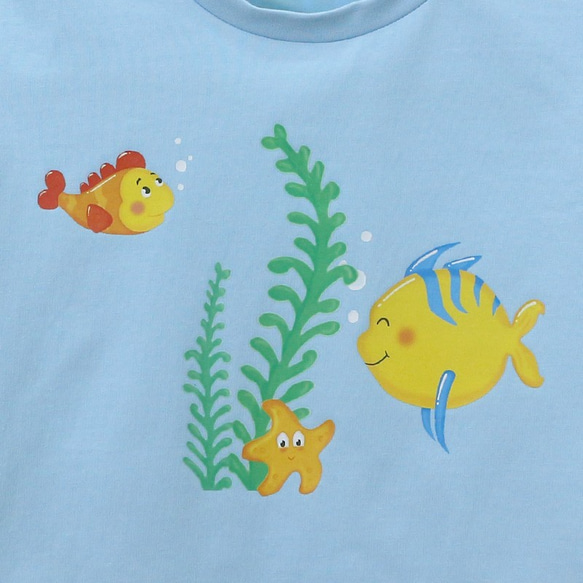 有名なフランスのイラストレーターシリーズ---水中の魚が泳ぐラウンドネックTシャツ-柔らかく繊細なタッチの40のコーマ綿---無 4枚目の画像