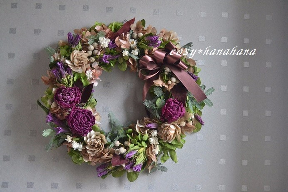 リンドウと芍薬のwreath 1枚目の画像