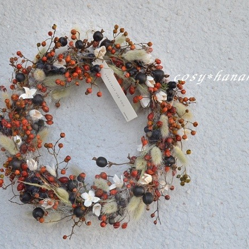 野バラの実とシャリンバイのwreath プリザーブドフラワー cosy 通販