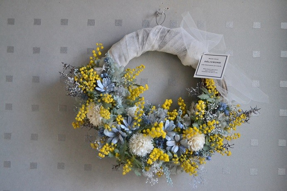 ミモザとブルーのハーフwreath 4枚目の画像