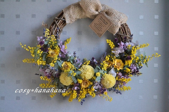 ラベンダーとミモザのハーフwreath リース cosy 通販 8619118｜Creema