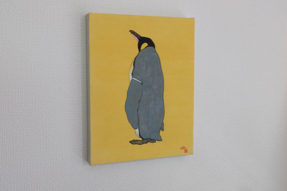 ペンギンワックス 絵画　日本画　稀少レア 「ペンギン」　室田武　動物画　在銘　額