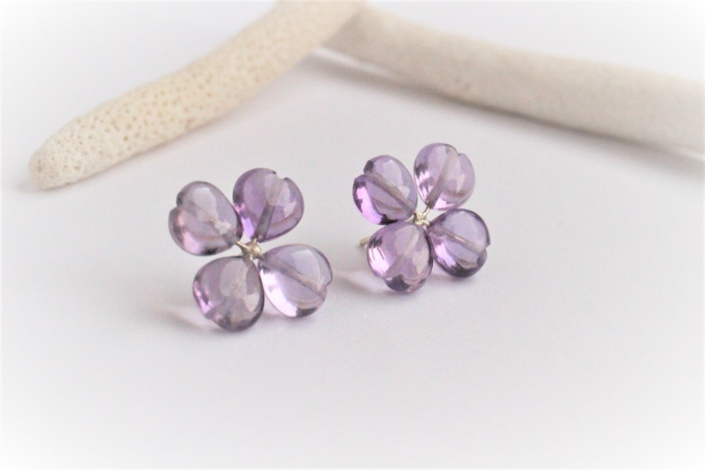 Happy Clover アメジスト　Xピアス　Silver／14KGF／K10／K18
