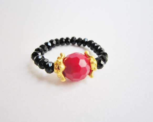 red　coral　&　カットガラス　ring 1枚目の画像