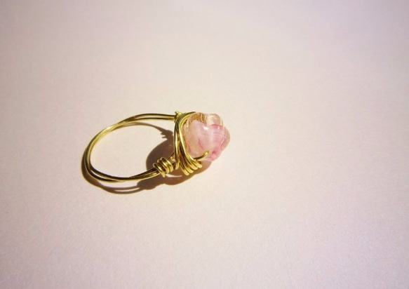 Pinkチェコビーズ　Wire　Ring2 2枚目の画像