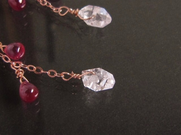 14KGF ＮＹ産ハーキマーダイヤモンド & 宝石質ルビー ピアス 3枚目の画像