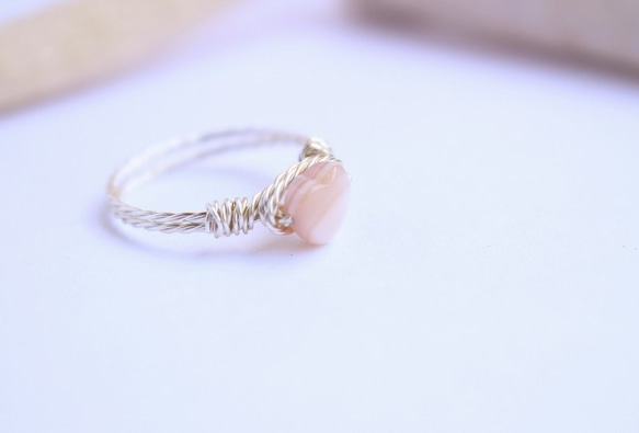 高品質ピンクシェル　Heart　Wire　Ring　 3枚目の画像