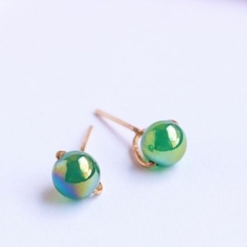 グリーンメノウ アクアオーラ Yピアス Silver／14KGF／K10／K18 ピアス 