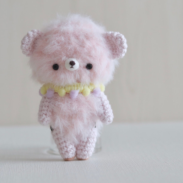 モフモフふわふわなあみぐるみ 桜色クマさん 約11cm 1枚目の画像