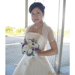 ふんわり衿のオーガンジーボレロ 結婚式 披露宴 ウェディングドレス 半袖ボレロ 1枚目の画像