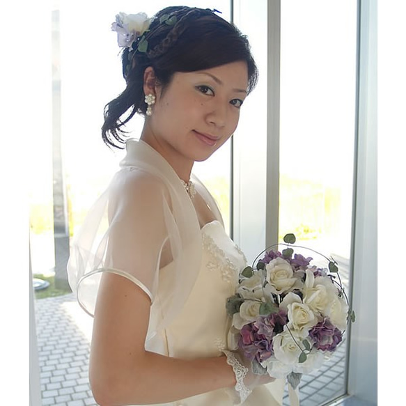 ふんわり衿のオーガンジーボレロ 結婚式 披露宴 ウェディングドレス 半袖ボレロ 4枚目の画像