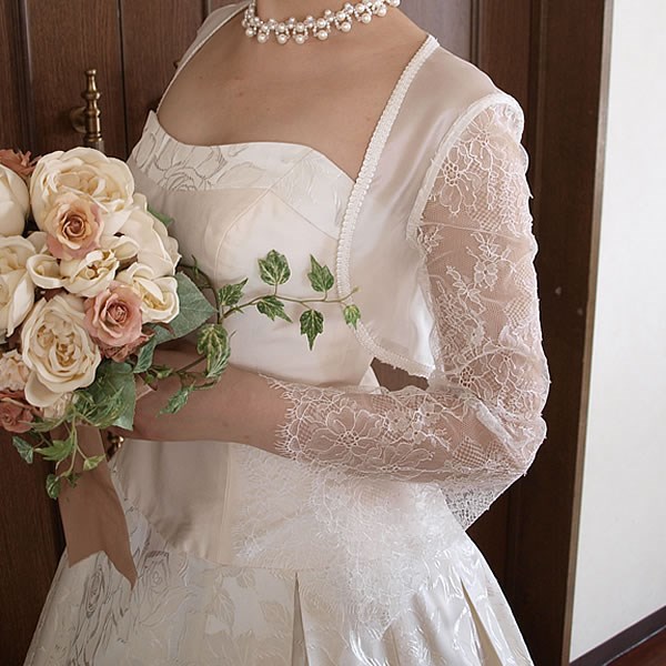 ウェディング ボレロ【エリーゼ】Ｌサイズドレス レースボレロ 長袖ボレロ パコダスリーブ 結婚式 披露宴