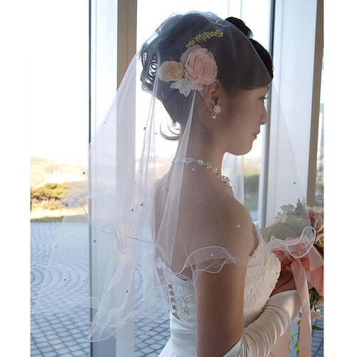 ウェディングベール ショートベール【メロウ＆パール】結婚式 披露宴  