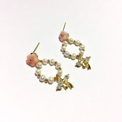 【若桑】《花實。幸運環》天然珍珠。鑲嵌鋯石。蝴蝶結。小櫻花。 第1張的照片