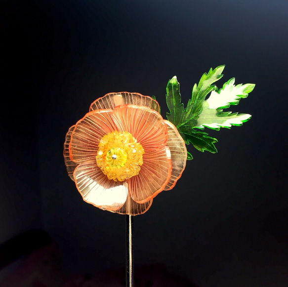 【微縮花房】《罌粟。甦醒》。Poppy。罌粟花髮簪。手造日本樹脂花飾。 第3張的照片