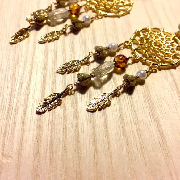 【若桑】【光羽】捕夢網。波西米亞/復古風格。古董玻璃珠。日本和風髮飾/髮簪/耳環。 第5張的照片