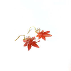 可改耳夾。【秋。花序】VI。楓葉。天然珍珠。手作復古耳環。 第3張的照片