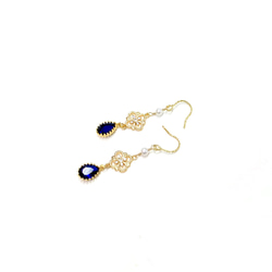 可改耳夾。《皇家晚宴》II。藍寶石。天然珍珠。水滴耳環。進口鍍18k金耳鉤。 第3張的照片