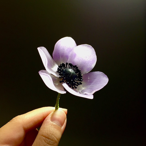 【若桑】《Anemone。紫色。銀蓮花。》。手造樹脂花簪。和風髮簪/和服髮飾。復古風格。 第1張的照片