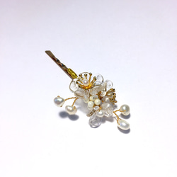 【若桑】《半眠月》II。透明系珍珠水晶花朵髮夾。森林系髮飾。Bridal Headpiece。 第5張的照片